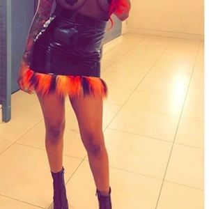 black patent high waist  fur skirt